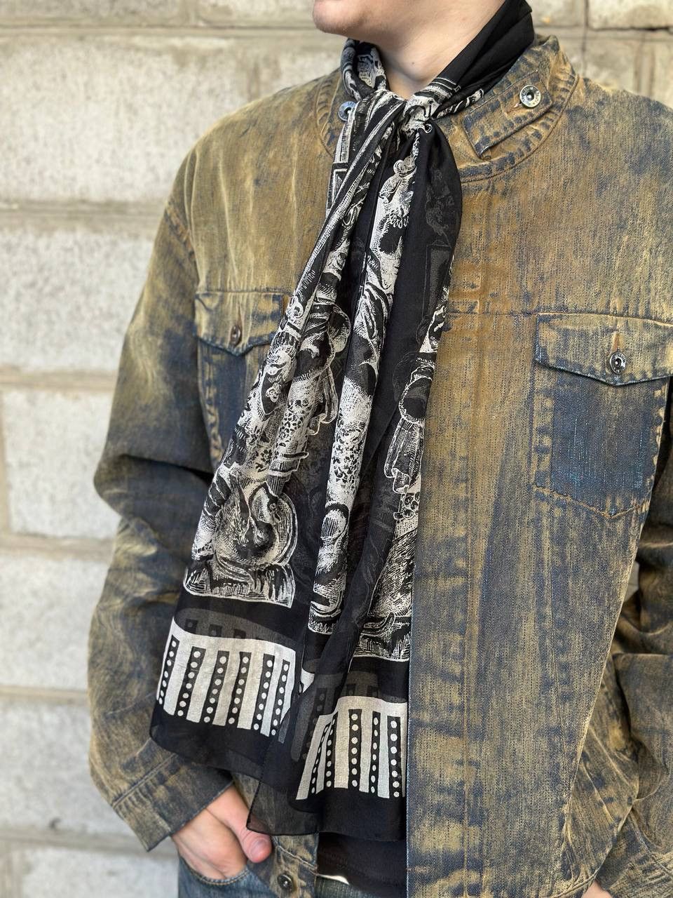 Punk and Yo Vintage Archive Scarf Baroque Gothic Print Swans Opium y2K Size ONE SIZE - 5 Thumbnail