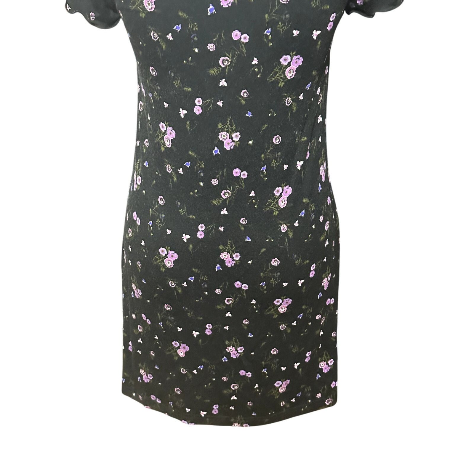 Other Abound Mini Dress V-Neck Tie Front Floral Black/Purple M NWT Size M / US 6-8 / IT 42-44 - 7 Thumbnail