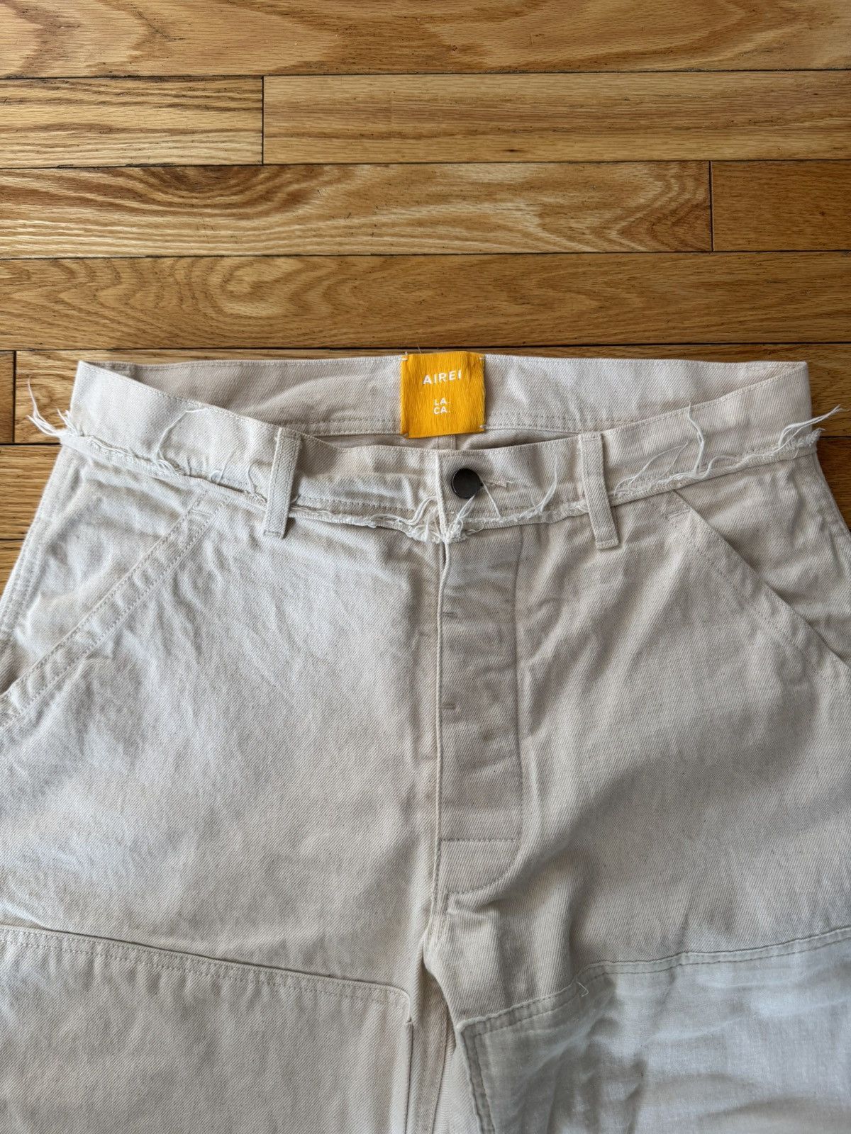 AIREI Distressed Paneled Cotton Twill Trousers Size US 33 - 3 Thumbnail
