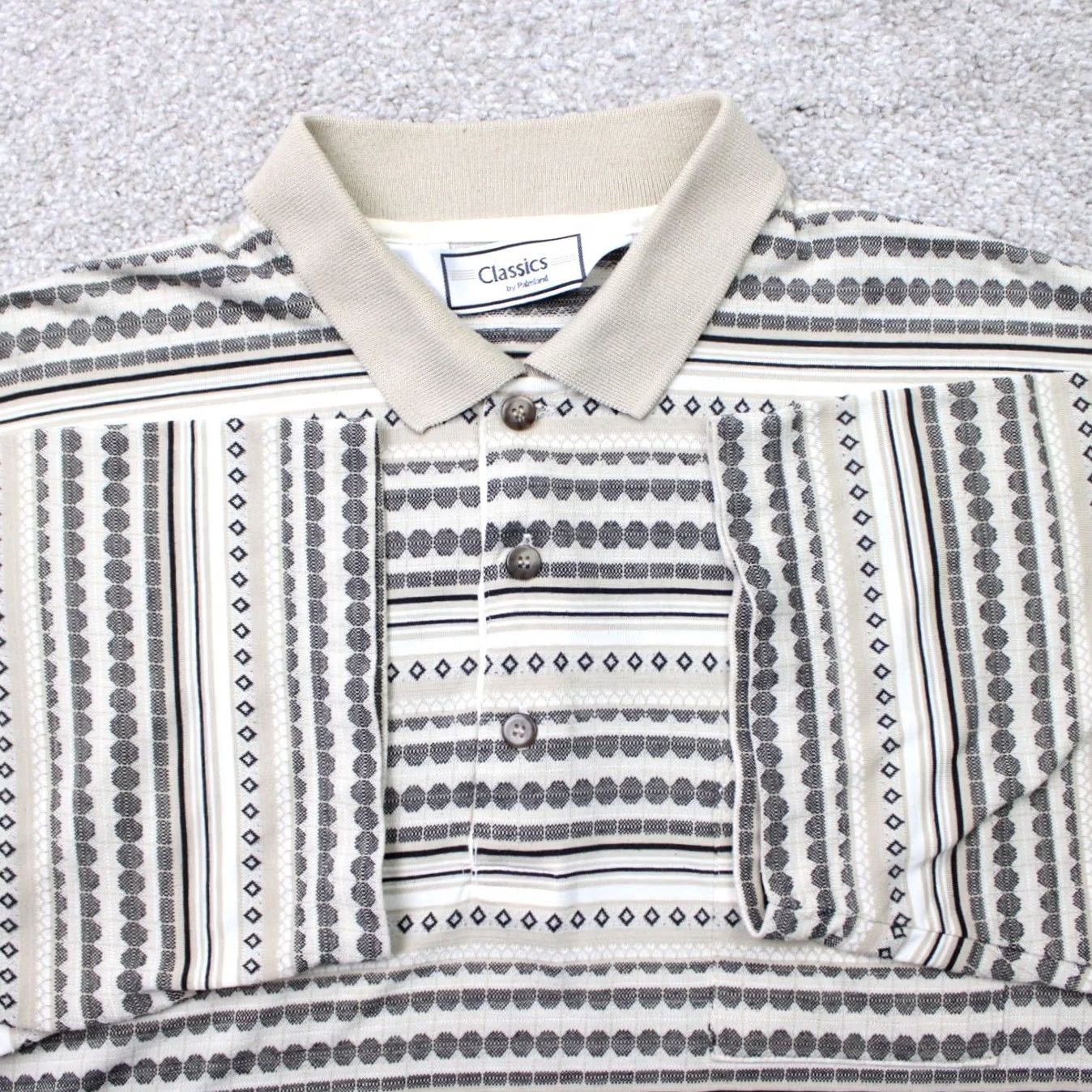Vintage VINTAGE Classics by Palmland Polo Shirt Mens XLT XL -Tall Beige Geometric Short Sleeve Shirt Size US XL / EU 56 / 4 - 2 Thumbnail