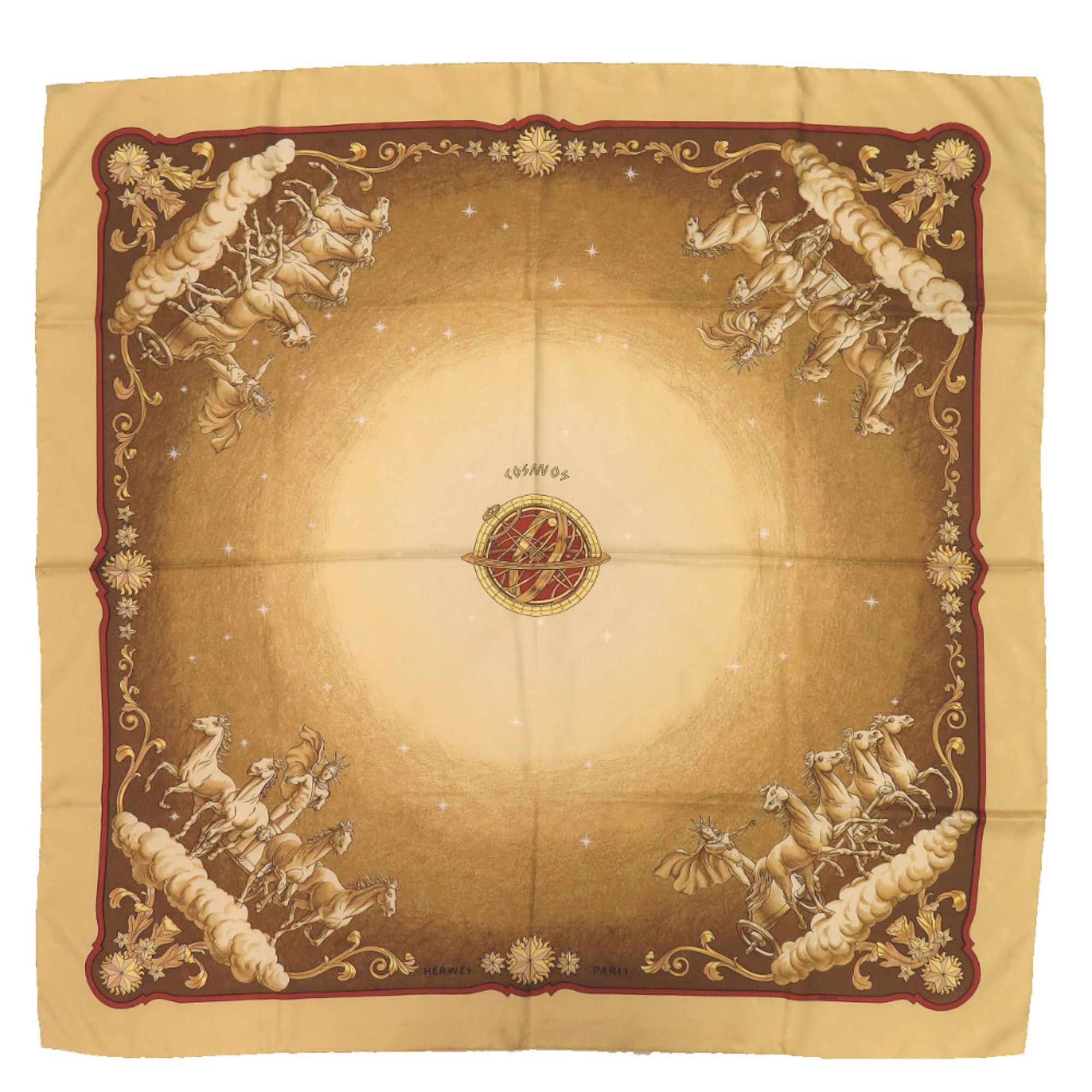 Hermes Hermes Excellent condition Hermès Carré 90 COSMOS Cosmos Horse Silk Scarf in Yellow and Gold (Product Code: 0064) Size ONE SIZE - 1 Thumbnail