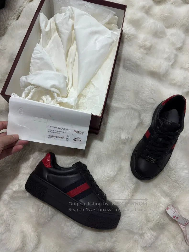 Gucci Guicci Thick Sole Black Red Casual Shoes Size US 4.5 / IT 34.5 - 9 Thumbnail