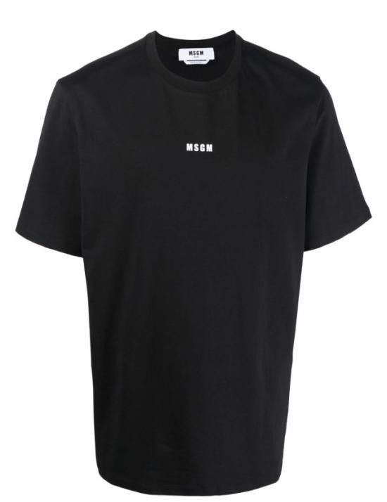 Tシャツ・カットソー MSGM Men T Shirts 2000MM50020000299 Black Crew neck T-shirt with MSGM box logo - MSGM Official