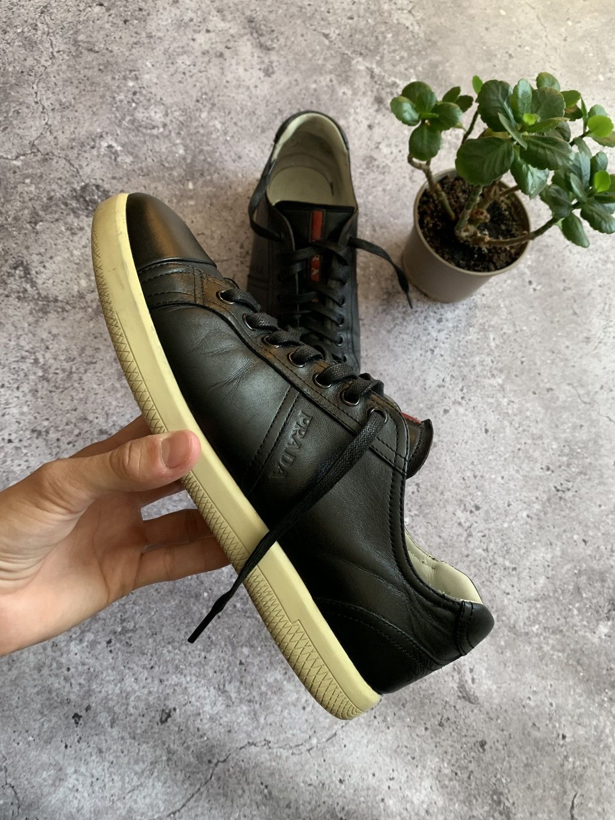 Prada 🔥PRADA LEATHER RED TAB LOW TOP SNEAKERS Size US 7.5 / EU 40-41 - 4 Thumbnail