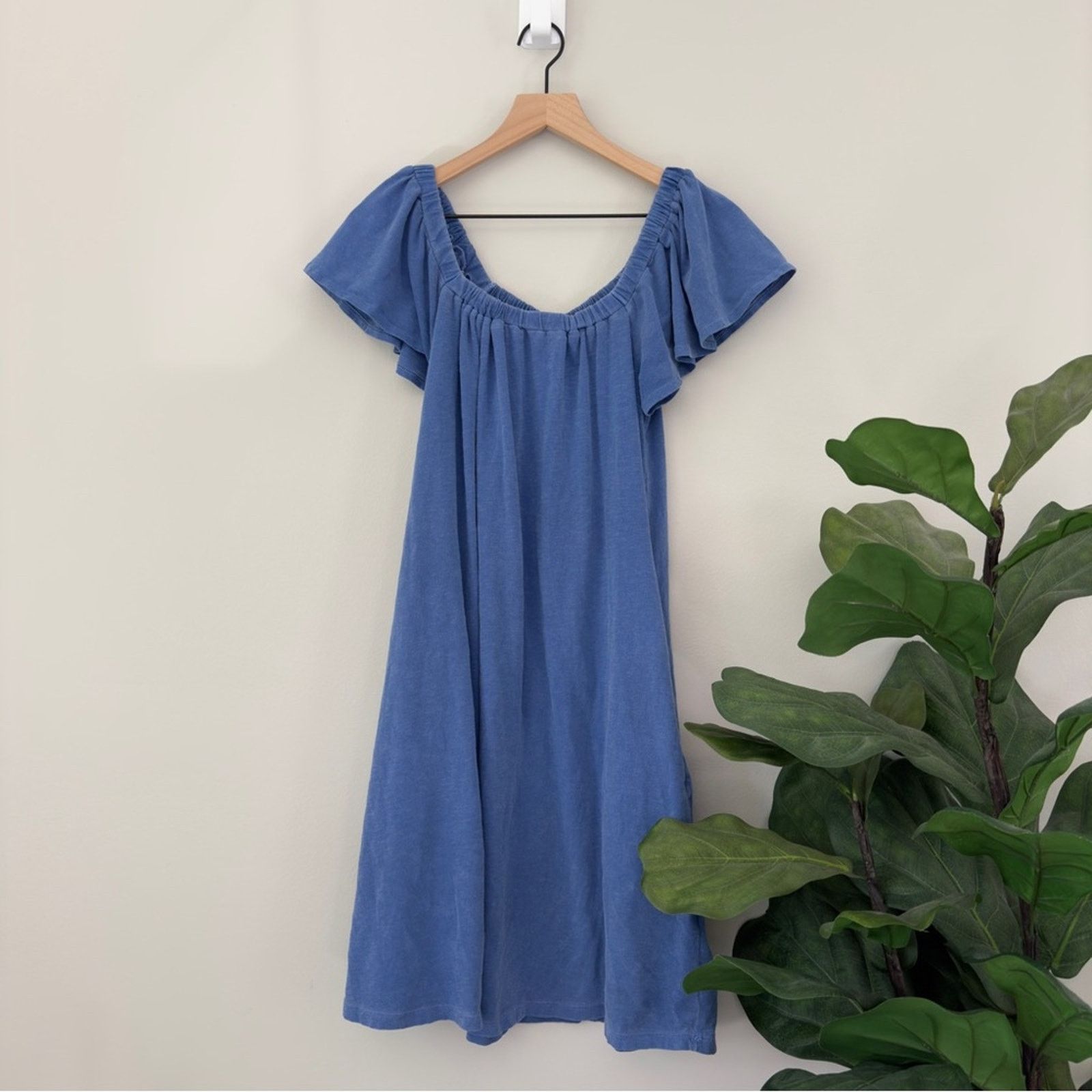 Sundry Sundry Mini Trapeze Dress Blue Square Neck Flutter Sleeve S Size S / US 4 / IT 40 - 3 Thumbnail
