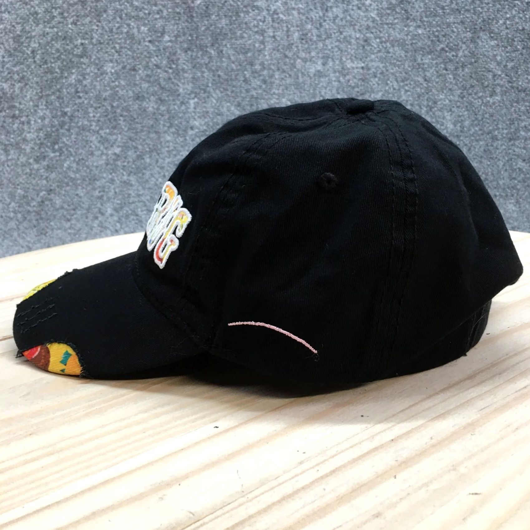 Walls Wall Drug Baseball Cap Hat Mens OS Black Floral Cotton Distressed Adjustable Size ONE SIZE - 4 Thumbnail