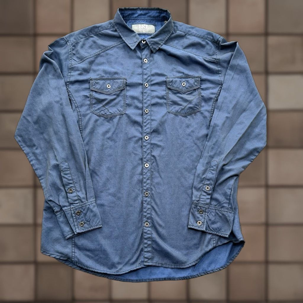 BKE BKE Athletic Fit Shirt Men XL Blue Cotton Long Sleeve Button Up Western Size US XL / EU 56 / 4 - 1 Thumbnail