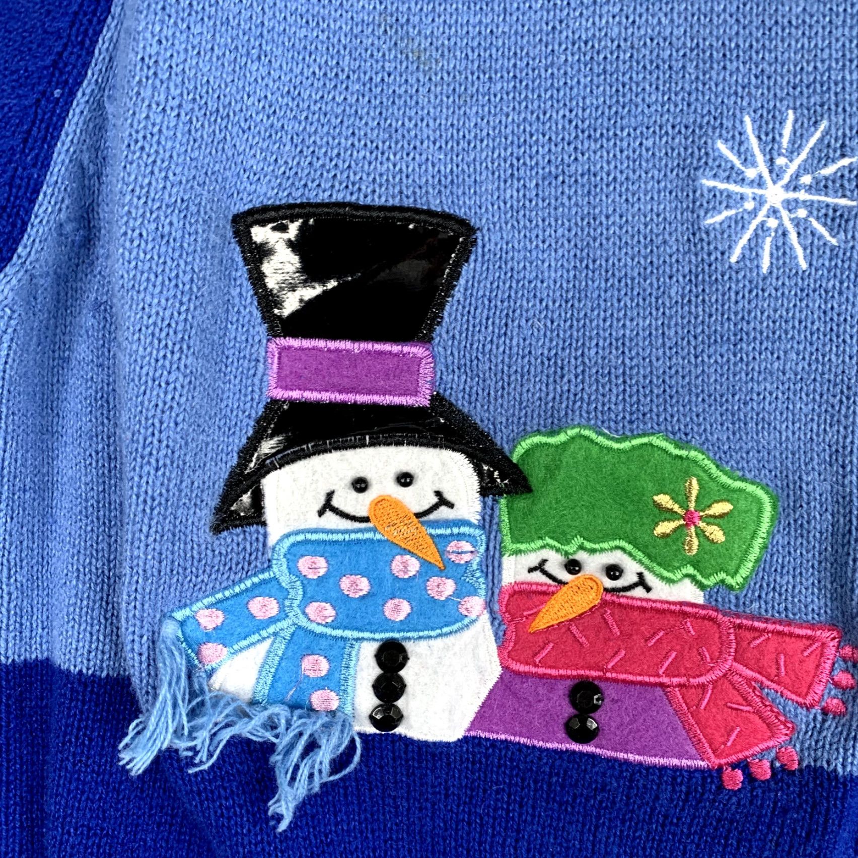 Vintage Tiara International Christmas Sweater Womens XL Blue Snowman Winter Wonderland Full Zip Knit Maternity? Size XL / US 12-14 / IT 48-50 - 3 Thumbnail