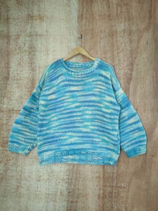Handmade Handmade vintage cable knitwear mohair blue #46-574DLL Size L / US 10 / IT 46 - 11 Thumbnail