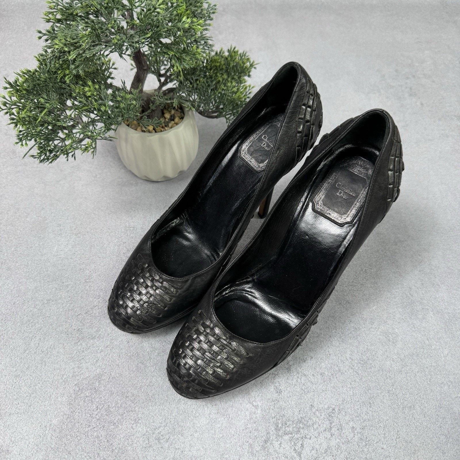 Dior CHRISTIAN DIOR Braided Leather Platform Pumps Black size 39 Size US 9 / IT 39 - 1 Thumbnail