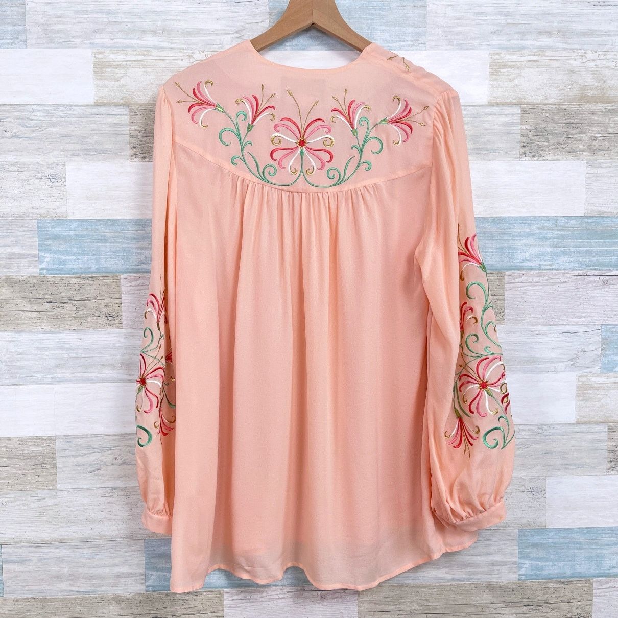 Bob Mackie Bob Mackie Silk Floral Embroidered Blouse Pink Wearable Art Size L / US 10 / IT 46 - 5 Thumbnail