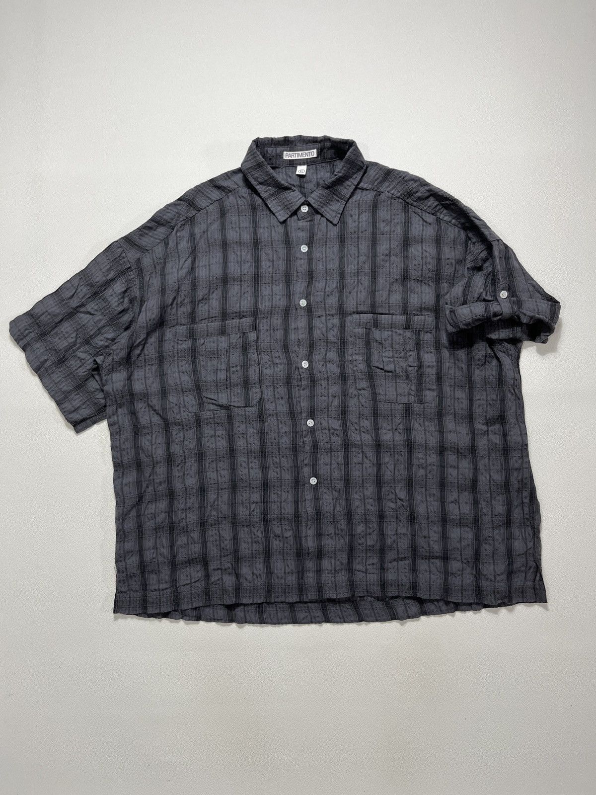 Beams Plus Partimento Wrinkle Check Boxy Roll-Up Half Shirt Dark Navy Size US XL / EU 56 / 4 - 4 Thumbnail