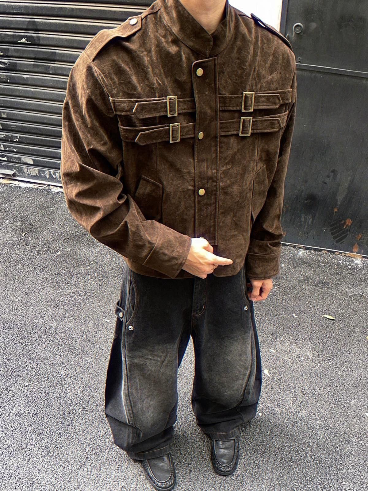 Vintage Brown Vintage Military Style Buckle Jacket, Casual Outerwear Size US M / EU 48-50 / 2 - 7 Thumbnail