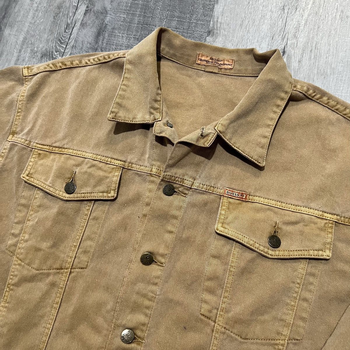 Guess × Vintage VTG GUESS Georges Marciano Beige Denim 80s Trucker Jacket Size US XL / EU 56 / 4 - 4 Thumbnail