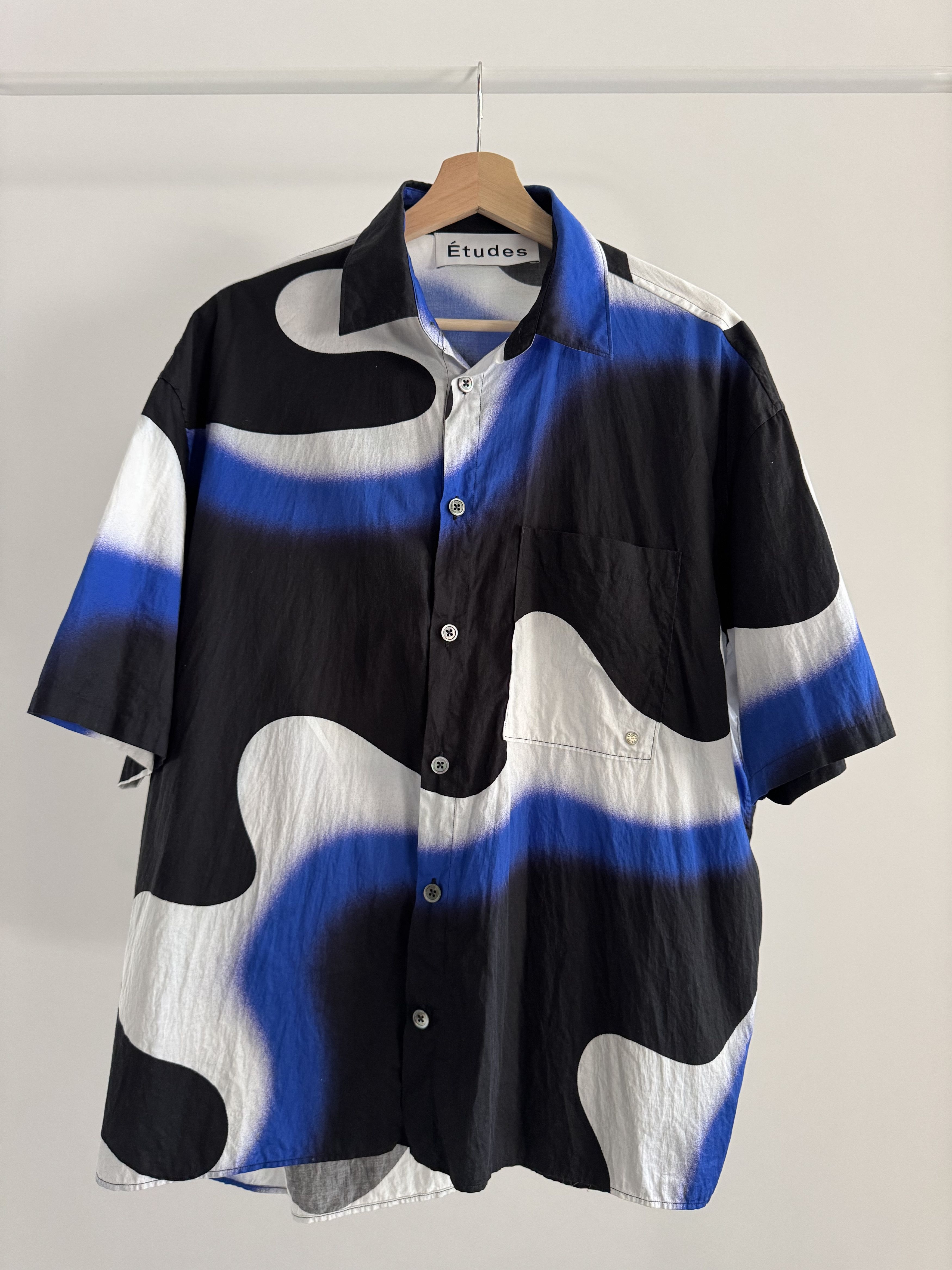 Etudes Etudes Blue & Black Smoke Illusion Short Sleeve Shirt (46) Size US S / EU 44-46 / 1 - 1 Thumbnail