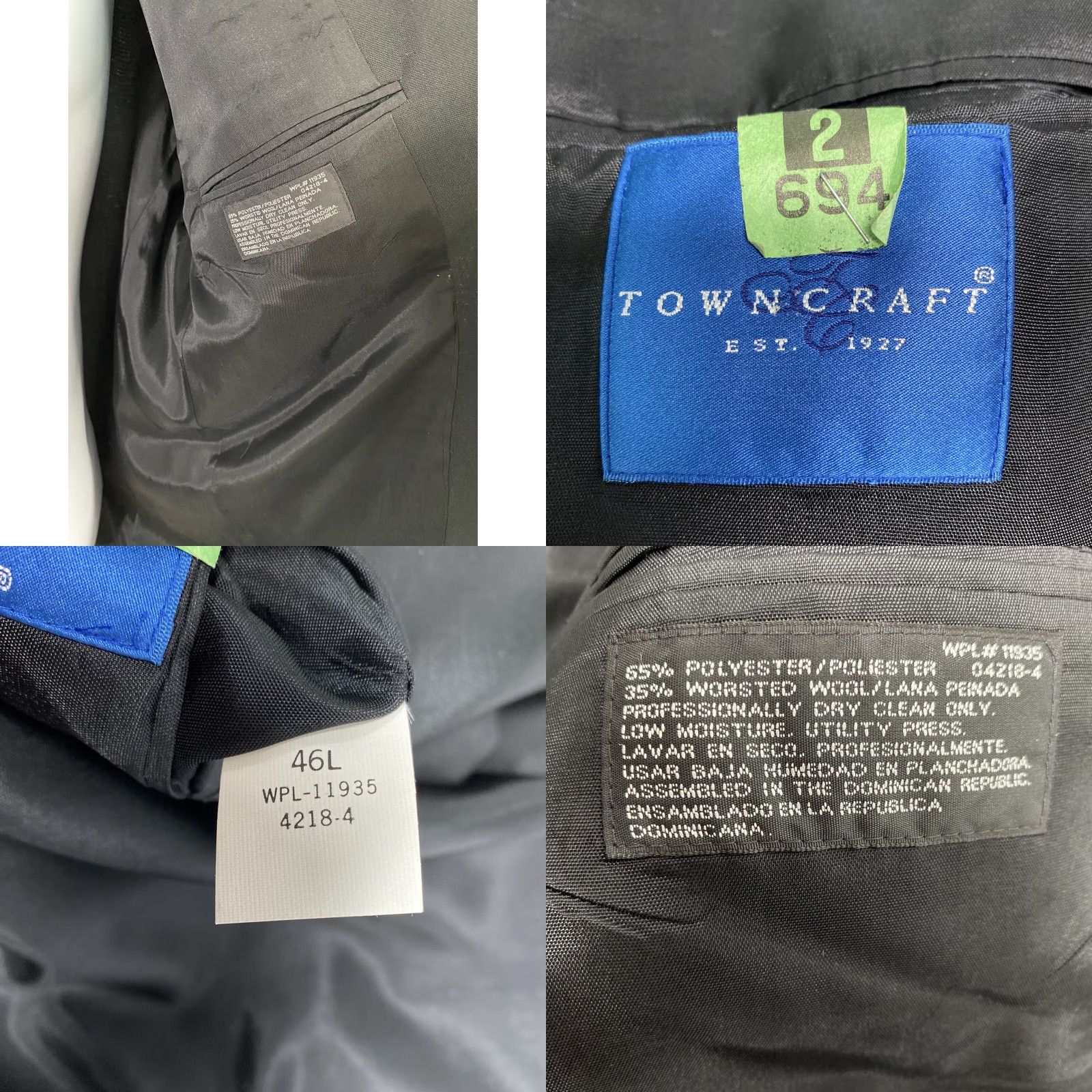 Vintage Towncraft Jacket Black 46L Two Button Blazer Sport Coat Polyester Wool Size 46R - 8 Thumbnail