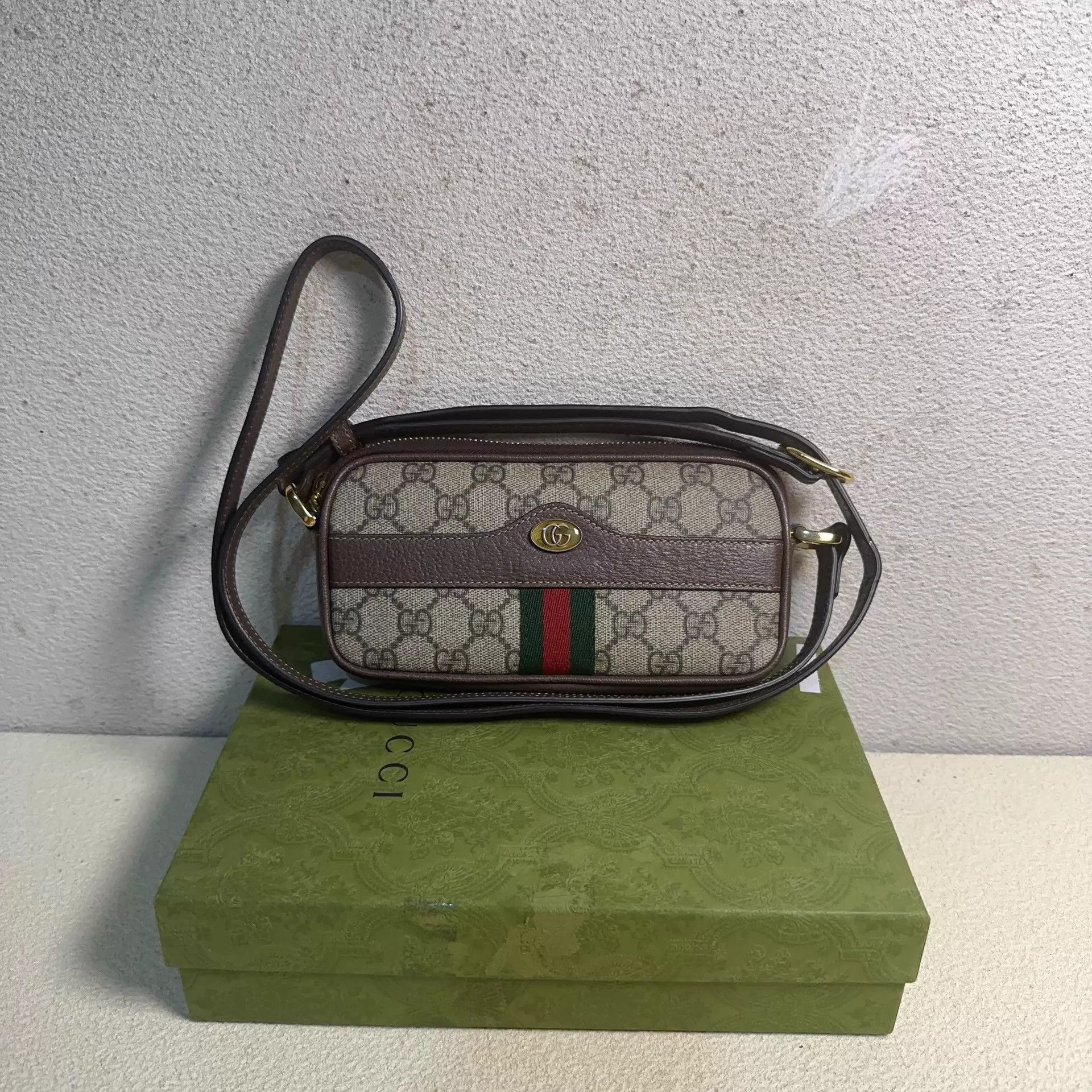 Gucci GUCCI Ophidia brown leather belt bag with Web Size ONE SIZE - 1 Thumbnail