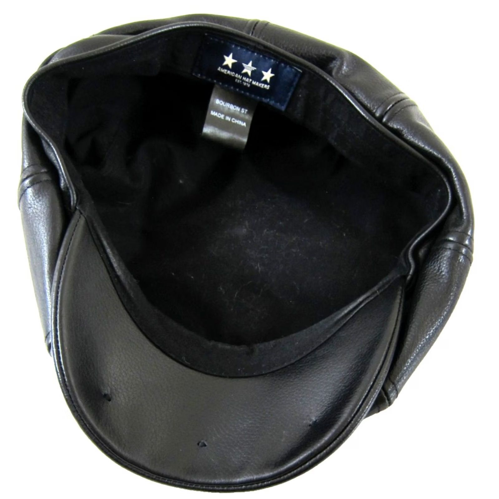 Vintage American Hat Makers 100% Leather Black Newsboy Cabbie Flat Hat Cap Medium Size ONE SIZE - 6 Thumbnail