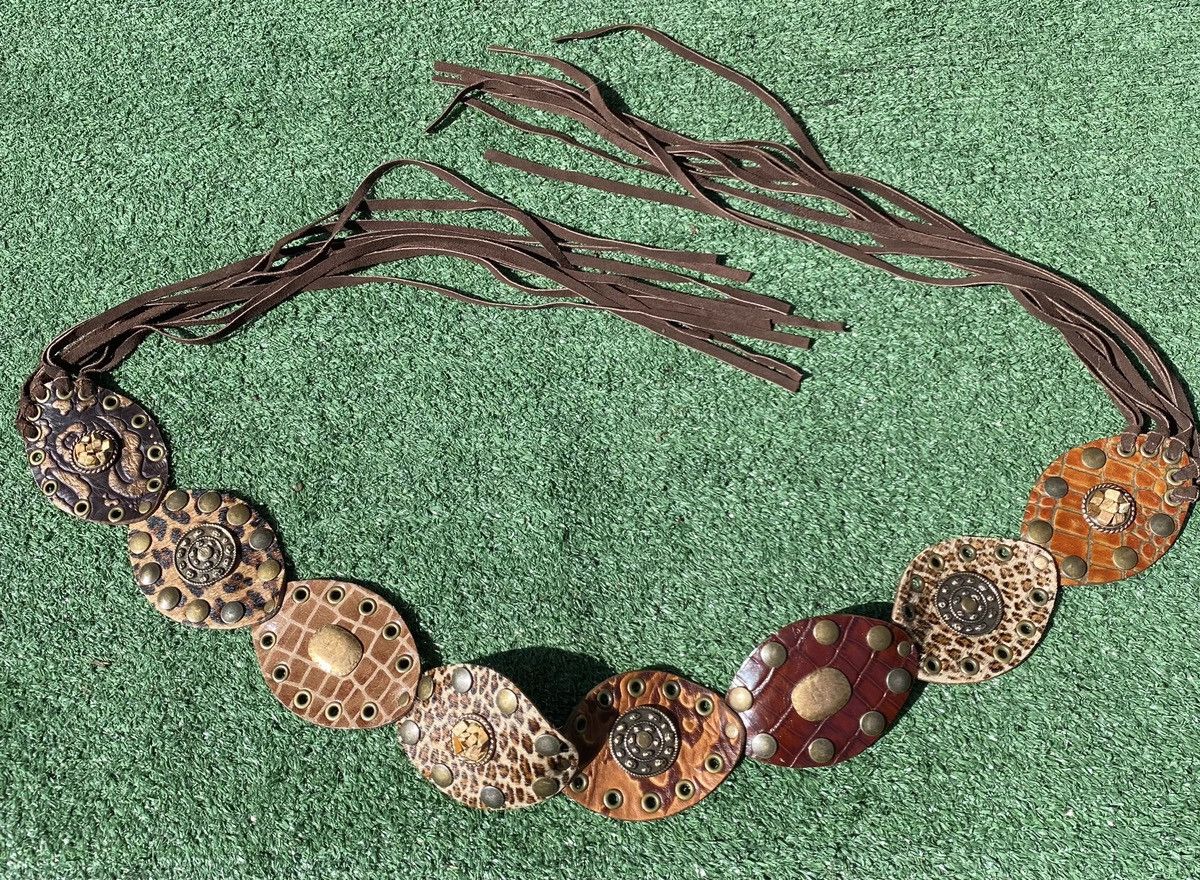Other VTG Leatherock 2059 Stones Metal Rivets Tassels Belt SZ 34 Size ONE SIZE - 1 Thumbnail