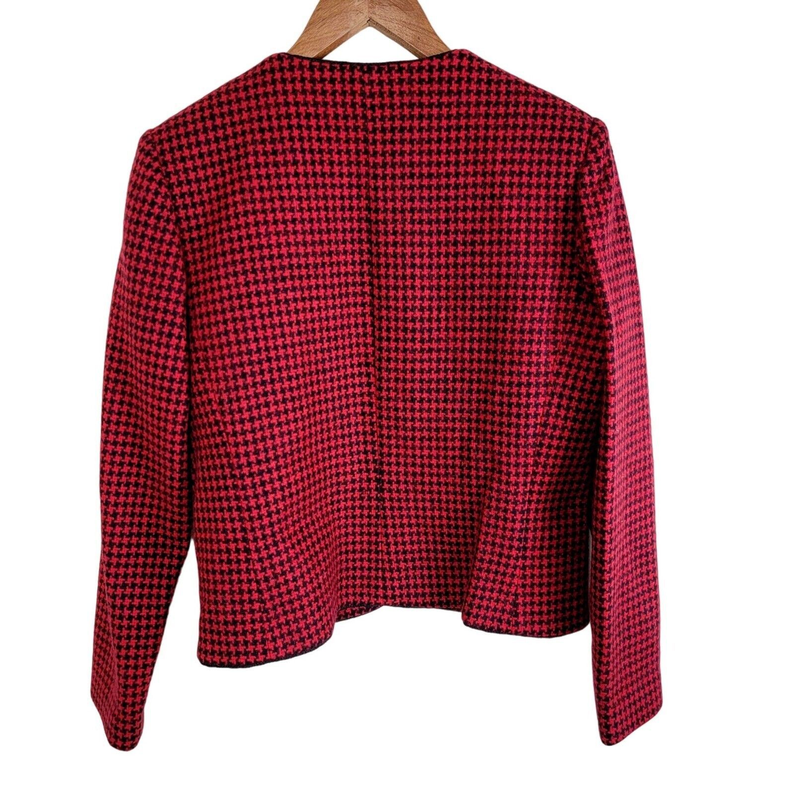 Vintage Charlotte Ford Vintage Womens Houndstooth Wool Open Blazer Size L / US 10 / IT 46 - 2 Thumbnail