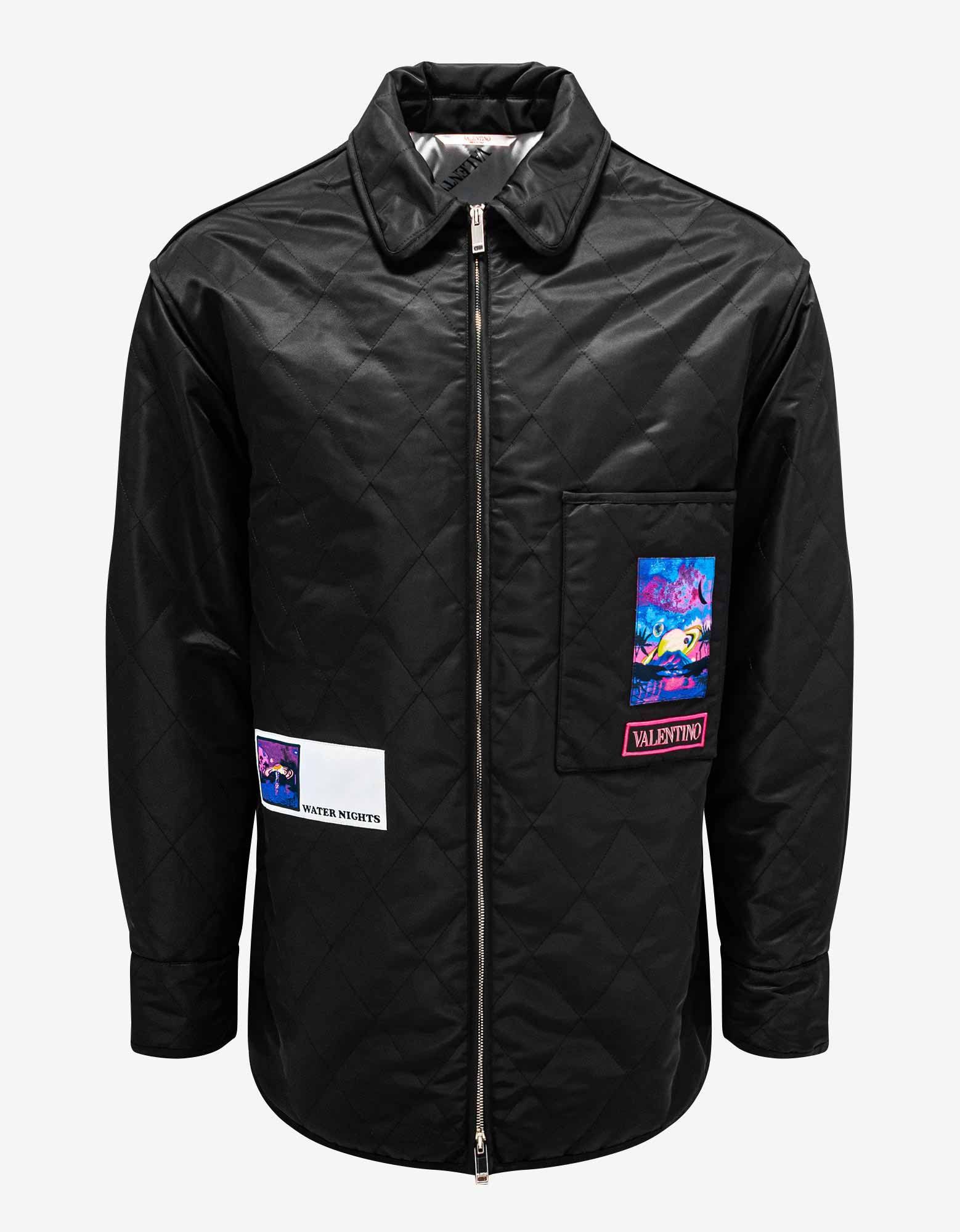 image of Valentino Black Quilted Jacket With Vaporwave Patches, Men's (Size Small)