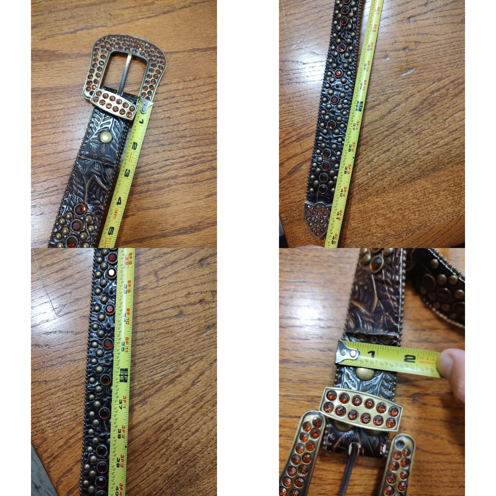 Vintage Western Belt Brown Leather Rhinestone Horseshoe Large Buckle Cowboy Western Classic Womens Size ONE SIZE - 8 Thumbnail