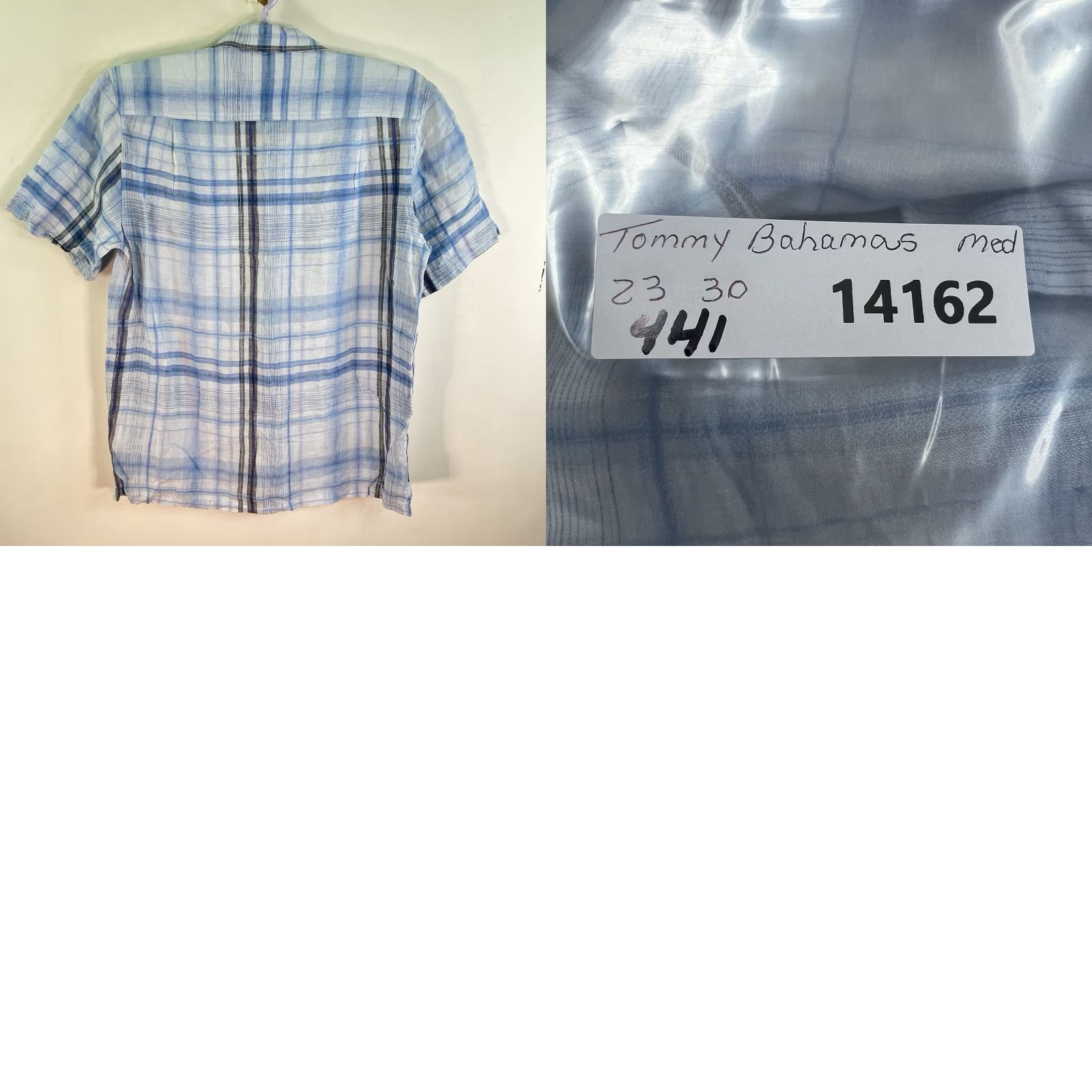 Tommy Bahama Tommy Bahama Shirt Adult M Blue Linen Plaid Button-Up Short Sleeve Beach Classic Mens Size US M / EU 48-50 / 2 - 8 Thumbnail