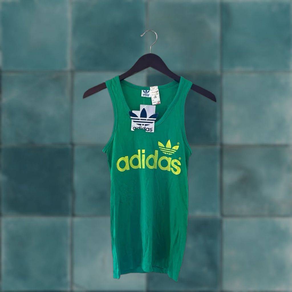VINTAGE adidas Tank Shirt Mens XS Deadstock NWT 80s Made in USA Green Kelly 80s Logo Spirit