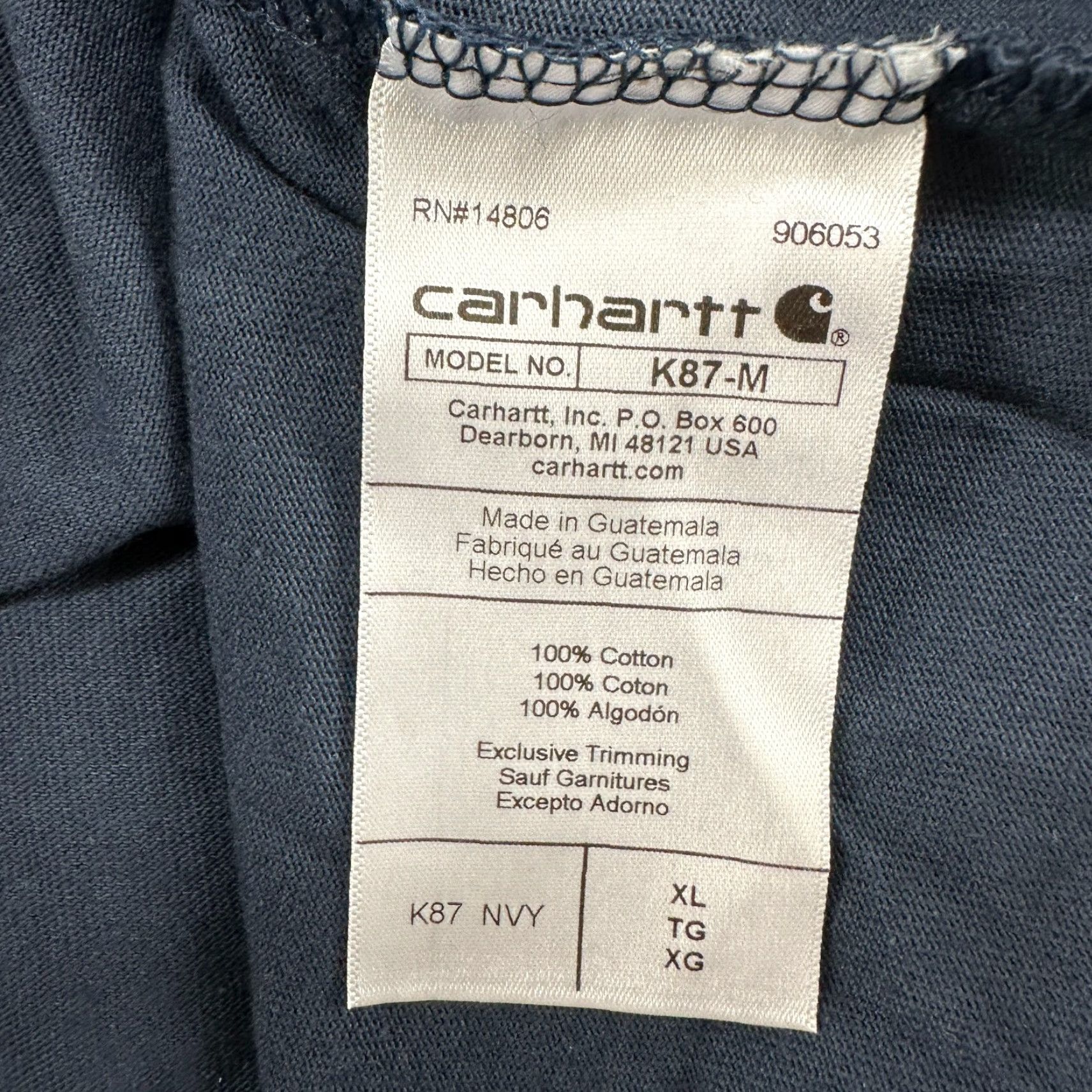 Carhartt Carhartt Shirt Mens XL Blue Short Sleeve Logo Cotton Navy NVY K87 Regular Fit Size US XL / EU 56 / 4 - 7 Thumbnail