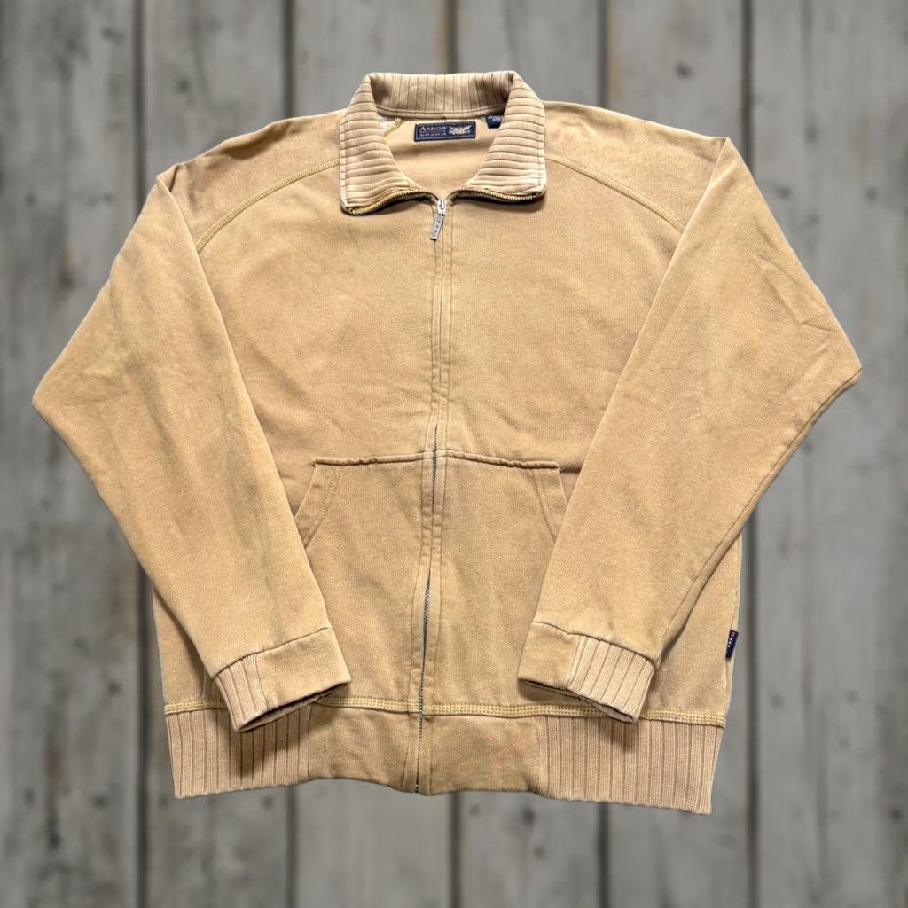Arrow Arrow Basic Jacket M Beige Cotton Blend Full Zip Collared Men Size US 31 - 1 Thumbnail