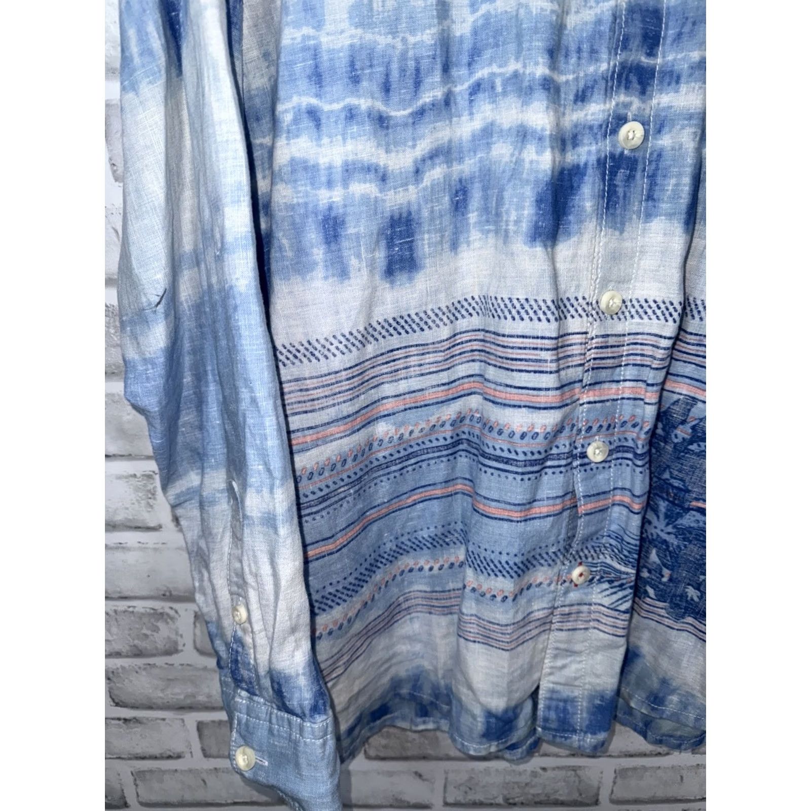 Tommy Bahama Tommy Bahama Relax 100% Linen Floral Hawaiian Button-Up Shirt Mens XL Blue Tie Dye Floral Hawaiian Button-Up Shirt Mens XL Size US XL / EU 56 / 4 - 5 Thumbnail