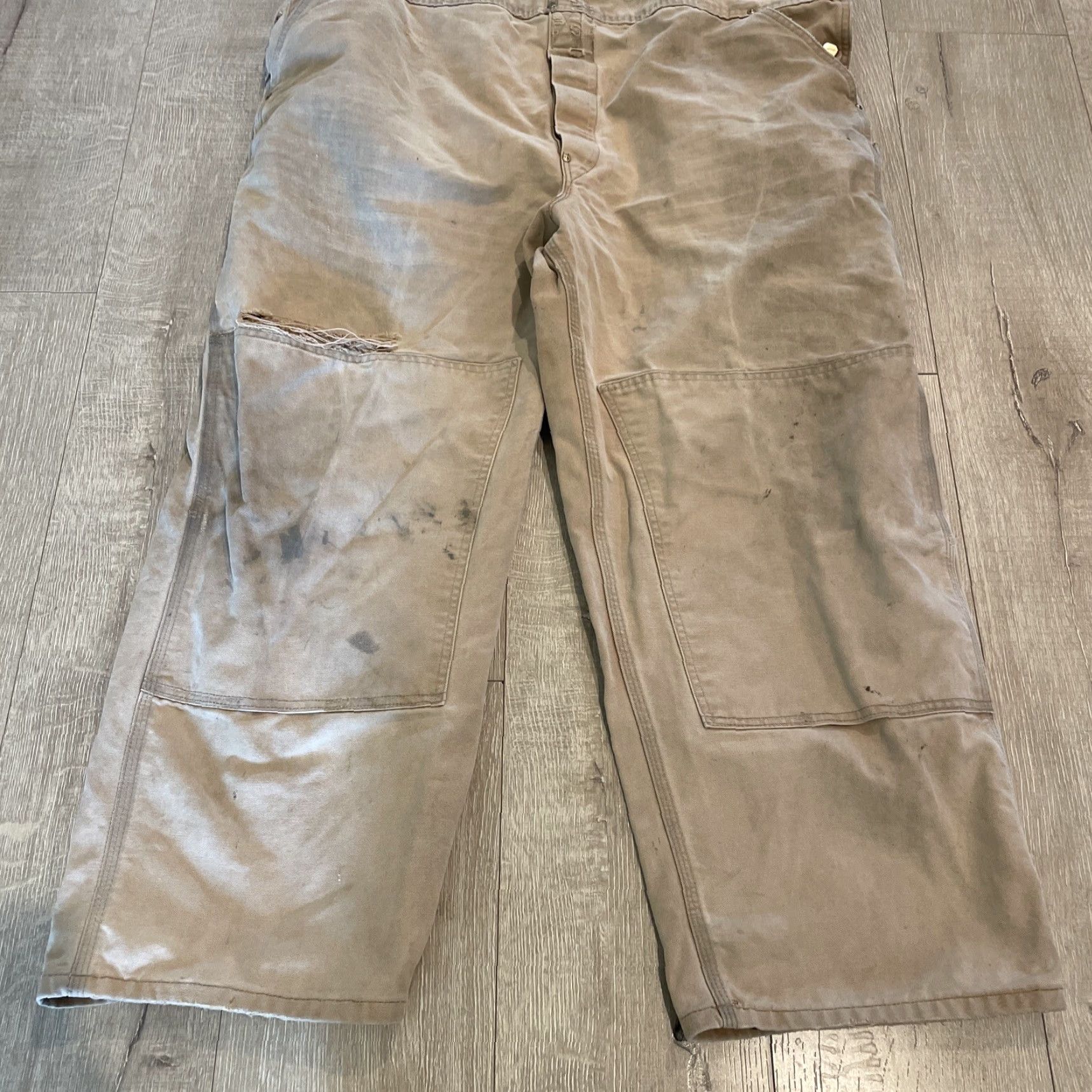Carhartt VTG Carhartt Overalls Duck Work Unlined Distressed 48x27.5 Tan Men Size 48 Double Knee Carpenter 10" Leg Mens Size US 32 / EU 48 - 3 Thumbnail