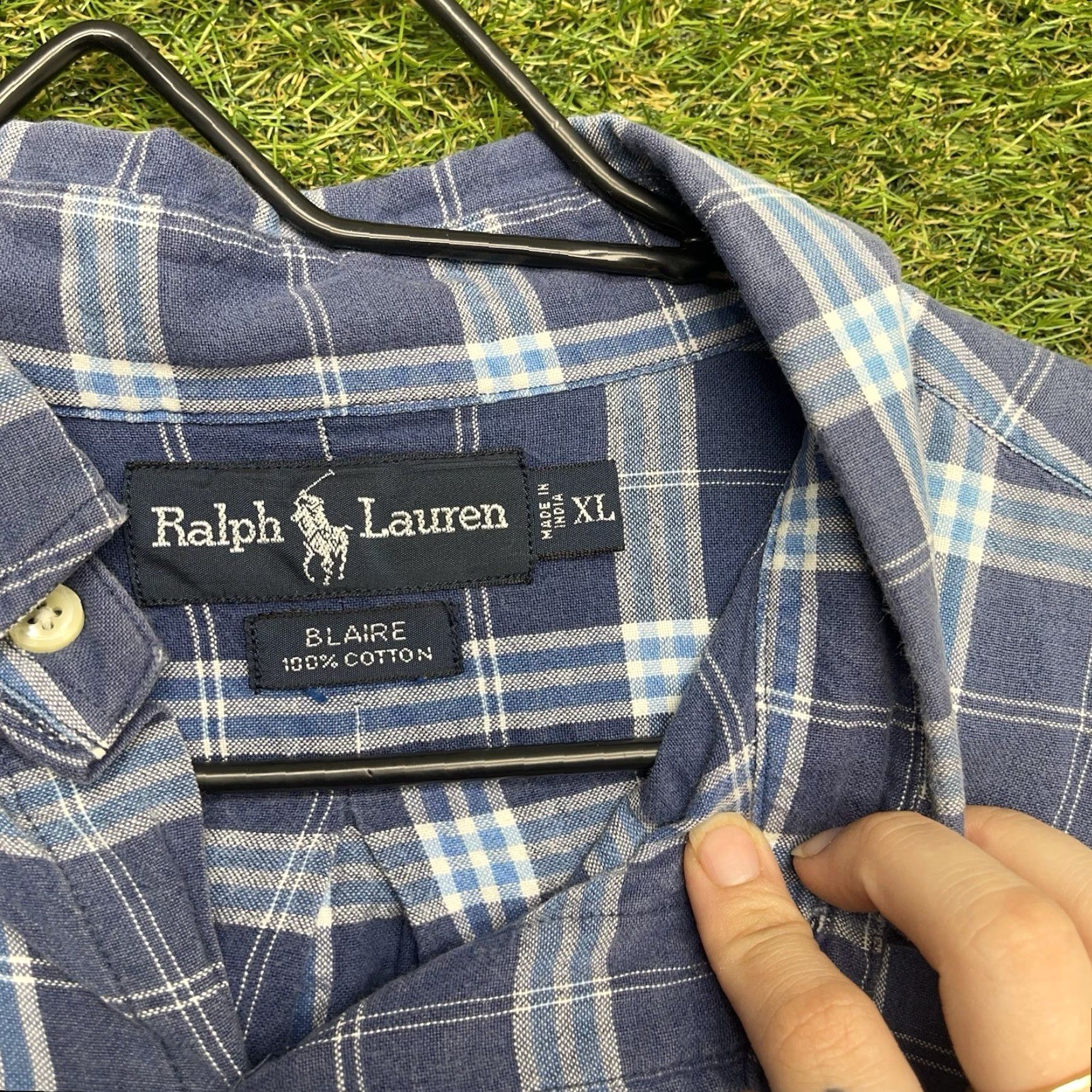 Polo Ralph Lauren VINTAGE Polo Ralph Lauren Button Up Shirt Mens XL Plaid Pony Long Sleeve Dress Blue Size 46R - 7 Thumbnail