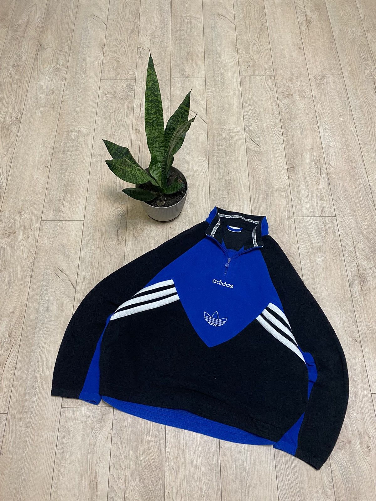 image of Retro 90’S Adidas Vintage Fleece Anorak Jacket 1/3 Zip in Blue, Men's (Size XL)