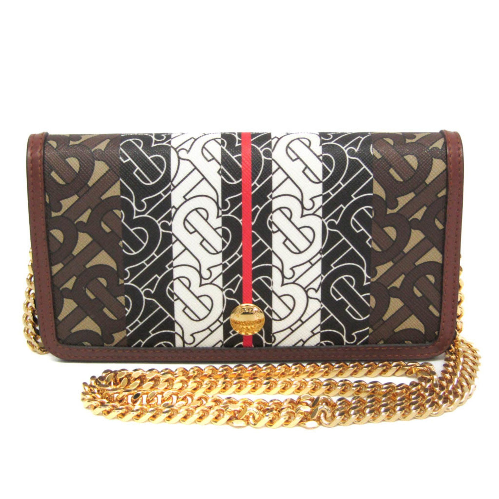 image of Burberry Logo Women's Pvc,leather Chain/shoulder Wallet Brown,multi-Color