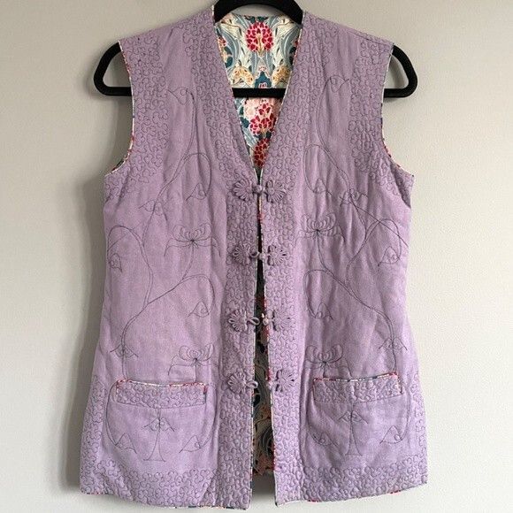 Vintage Vintage Chinese Floral Quilted Silk Vest - Reversible! Size S / US 4 / IT 40 - 10 Thumbnail