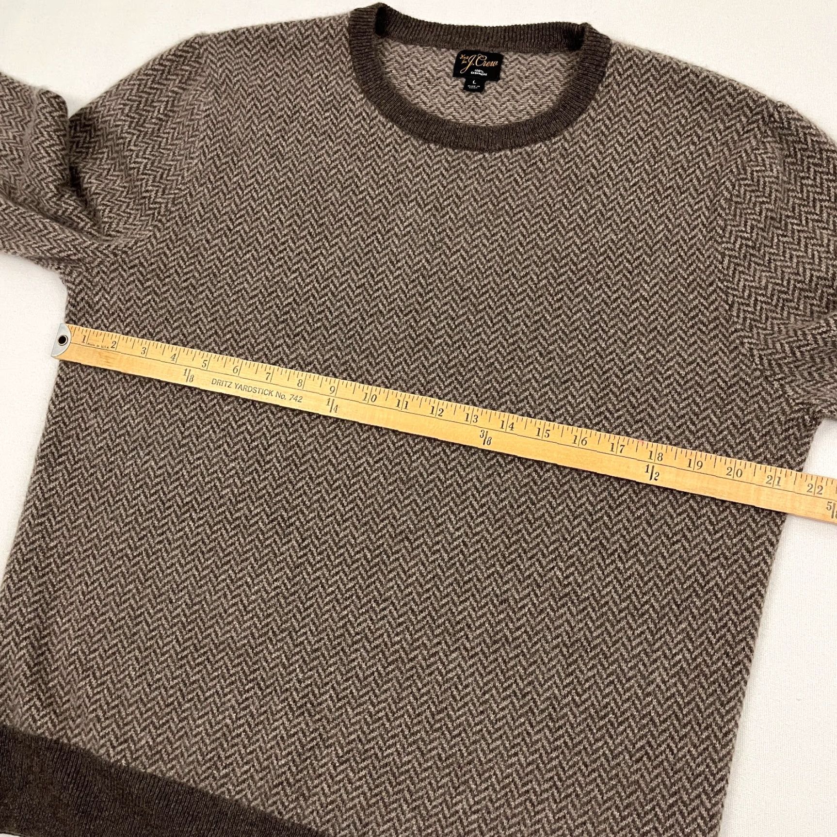 J.Crew J.CREW Cashmere Sweater Mens L Brown Herringbone Jacquard Crewneck Luxury Preppy Size US L / EU 52-54 / 3 - 4 Thumbnail