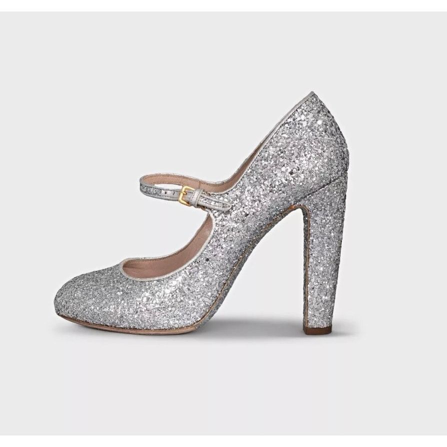 Miu Miu Miu Miu Silver Glitter Block Heel Shoes - Size 39 Size US 9 / IT 39 - 1 Thumbnail