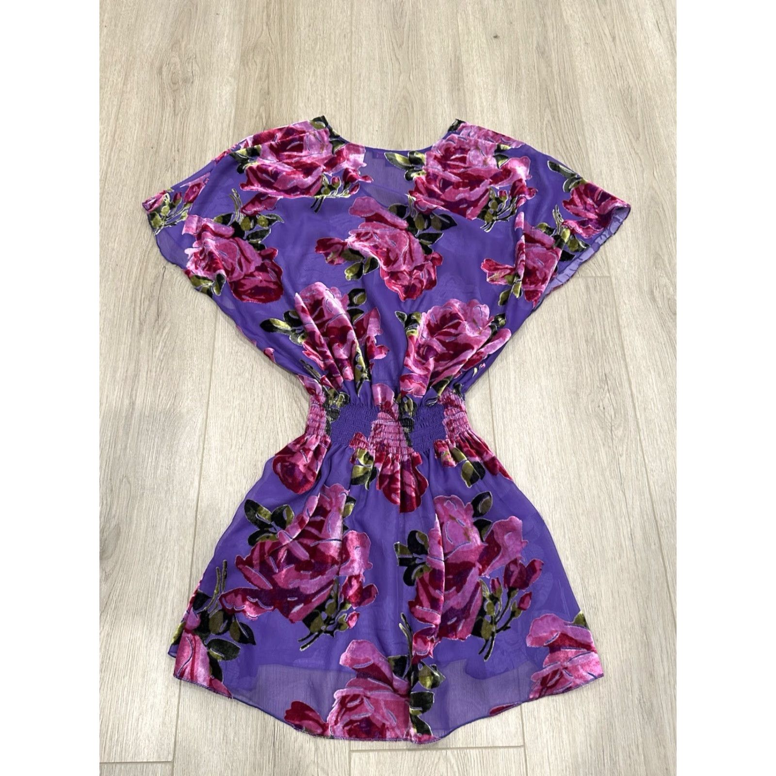 Betsey Johnson VINTAGE Betsey Johnson 90s Purple Pink Floral Velvet Burnout Mini Dress Small Dress Bohemian Womens Size S / US 4 / IT 40 - 6 Thumbnail