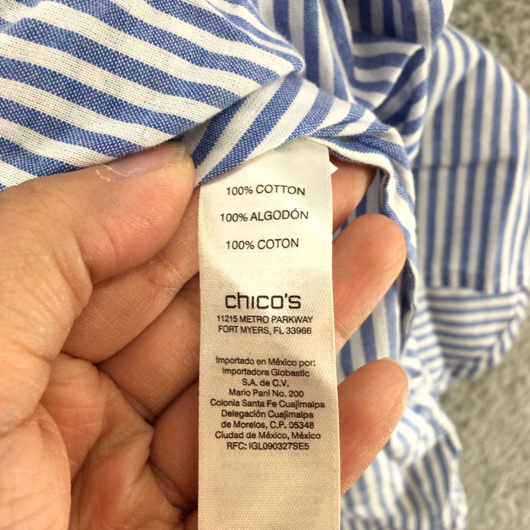 Vintage Chicos Button Up Shirt Top Womens 0 Blue Striped Cotton 3/4 Sleeve Lace Up Back Shirt Womens Boys Girls Size XS / US 0-2 / IT 36-38 - 7 Thumbnail