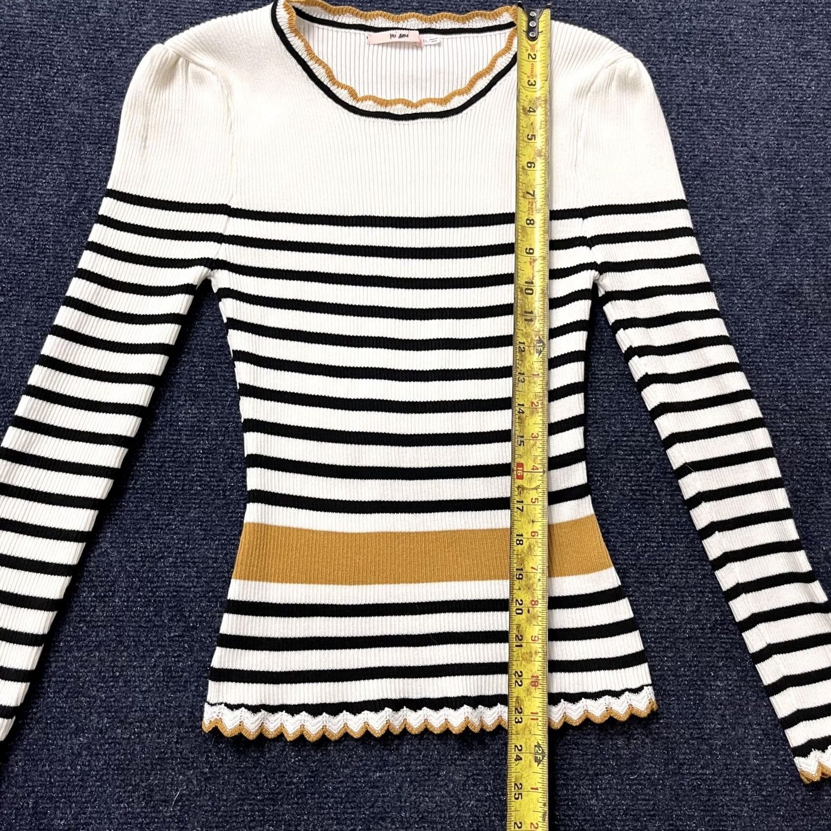 Vintage Mi Ami Sweater Womens Large White Black Stripe Ruffle Hem Puff Sleeve Crewneck Size L / US 10 / IT 46 - 6 Thumbnail