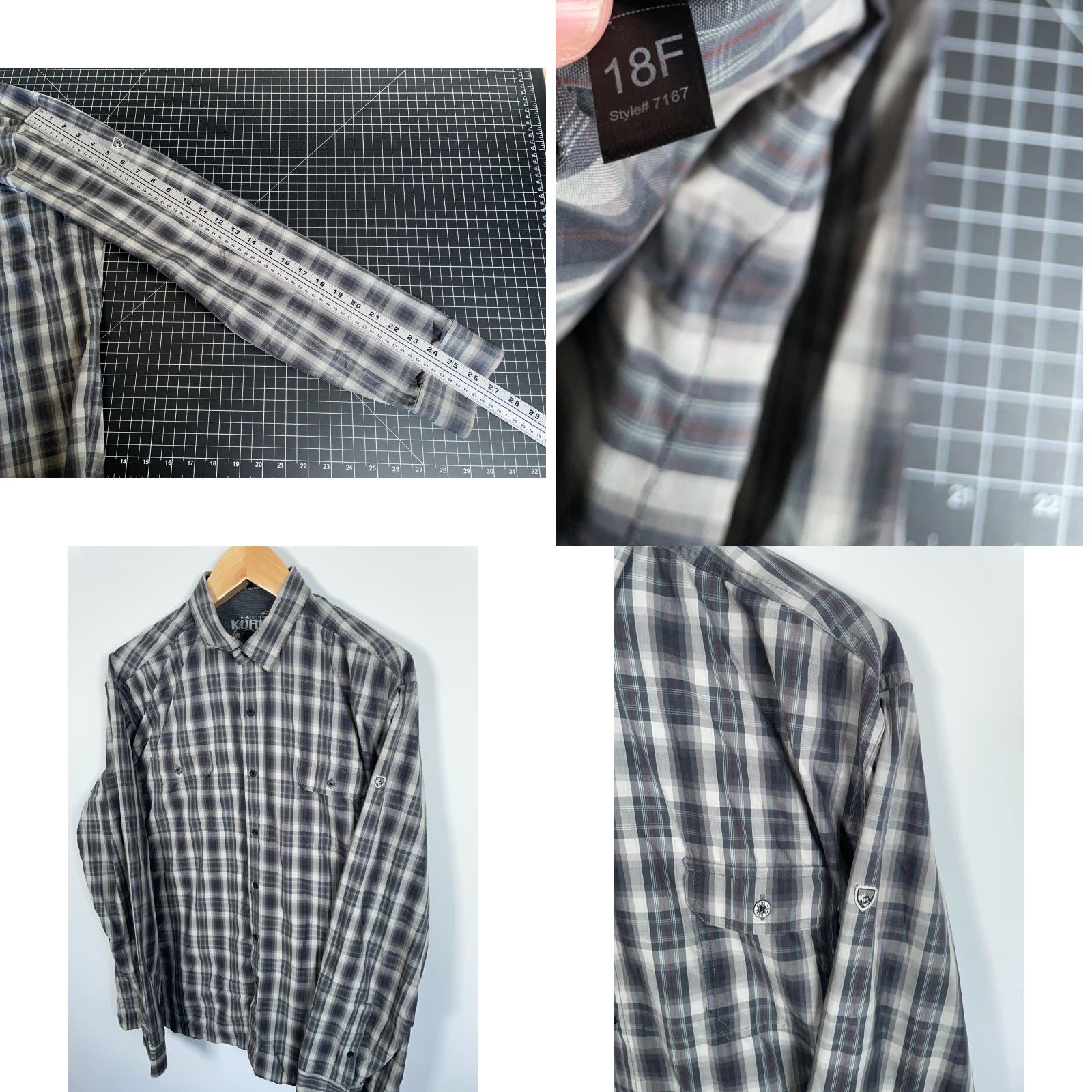 Vintage Kuhl Shirt Mens 2XL Gray Black Plaid Outdoors Nature Hiking Eluxor Response Button-Up Long Sleeve Casual Workwear Size US XXL / EU 58 / 5 - 8 Thumbnail