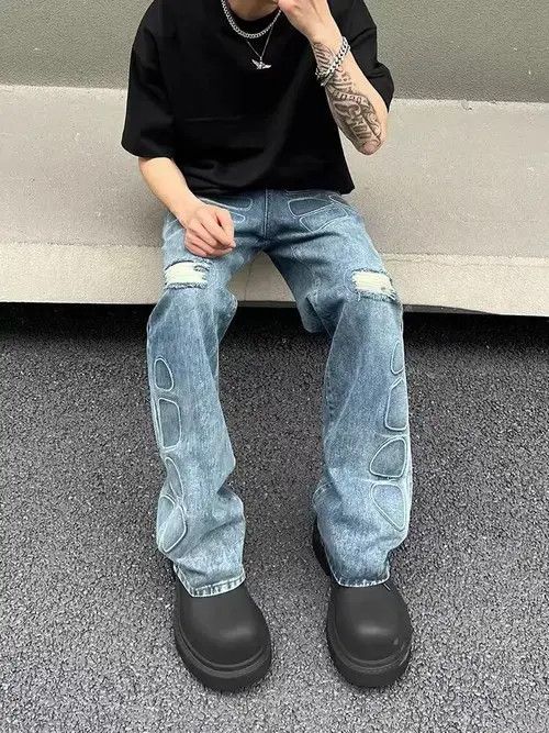 Jean Distressed Wide Leg Jeans Size US 29 - 3 Thumbnail