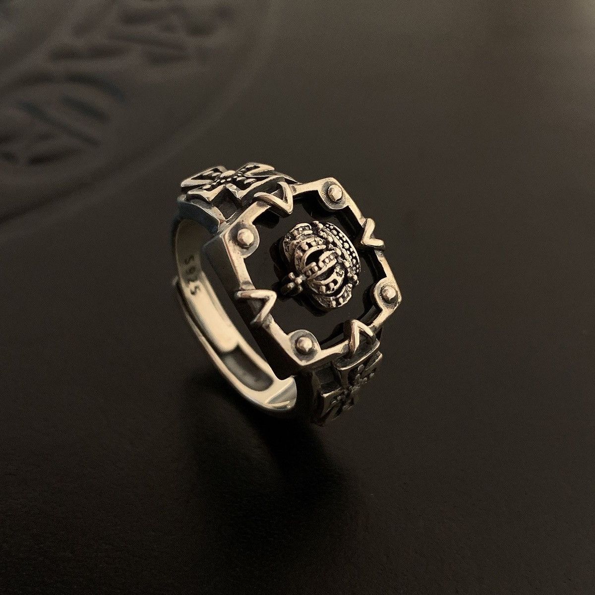 Other Distressed Cross Crown Adjustable Ring – Hip-Hop Square Band Size ONE SIZE - 1 Thumbnail