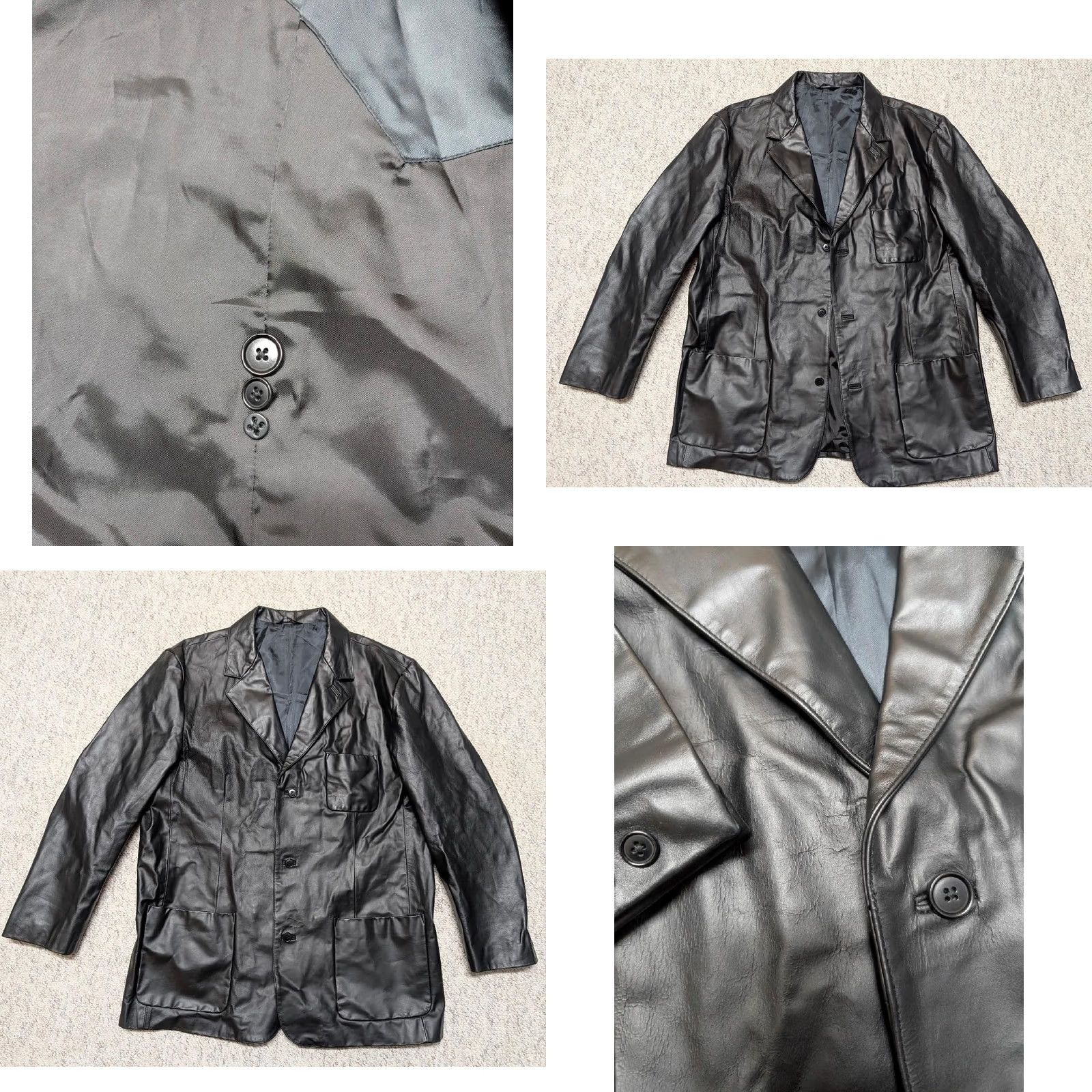 Gap VINTAGE GAP blazer Jacket Men 2XL 50 Black Leather Cowhide Long Notch Three-Button Blazer 1990s Size 48R - 8 Thumbnail