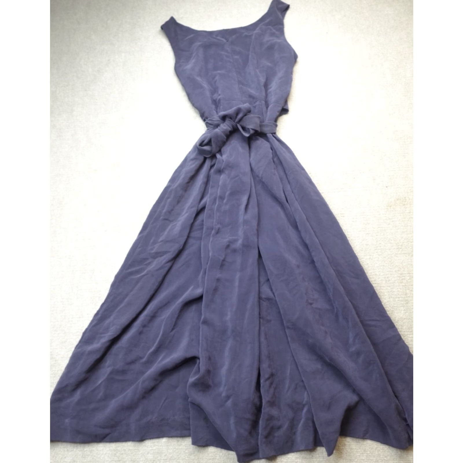 Vintage J.Peterman Dress Womens 12 Blue Silk Wrap Sleeveless A-Line Size XL / US 12-14 / IT 48-50 - 3 Thumbnail