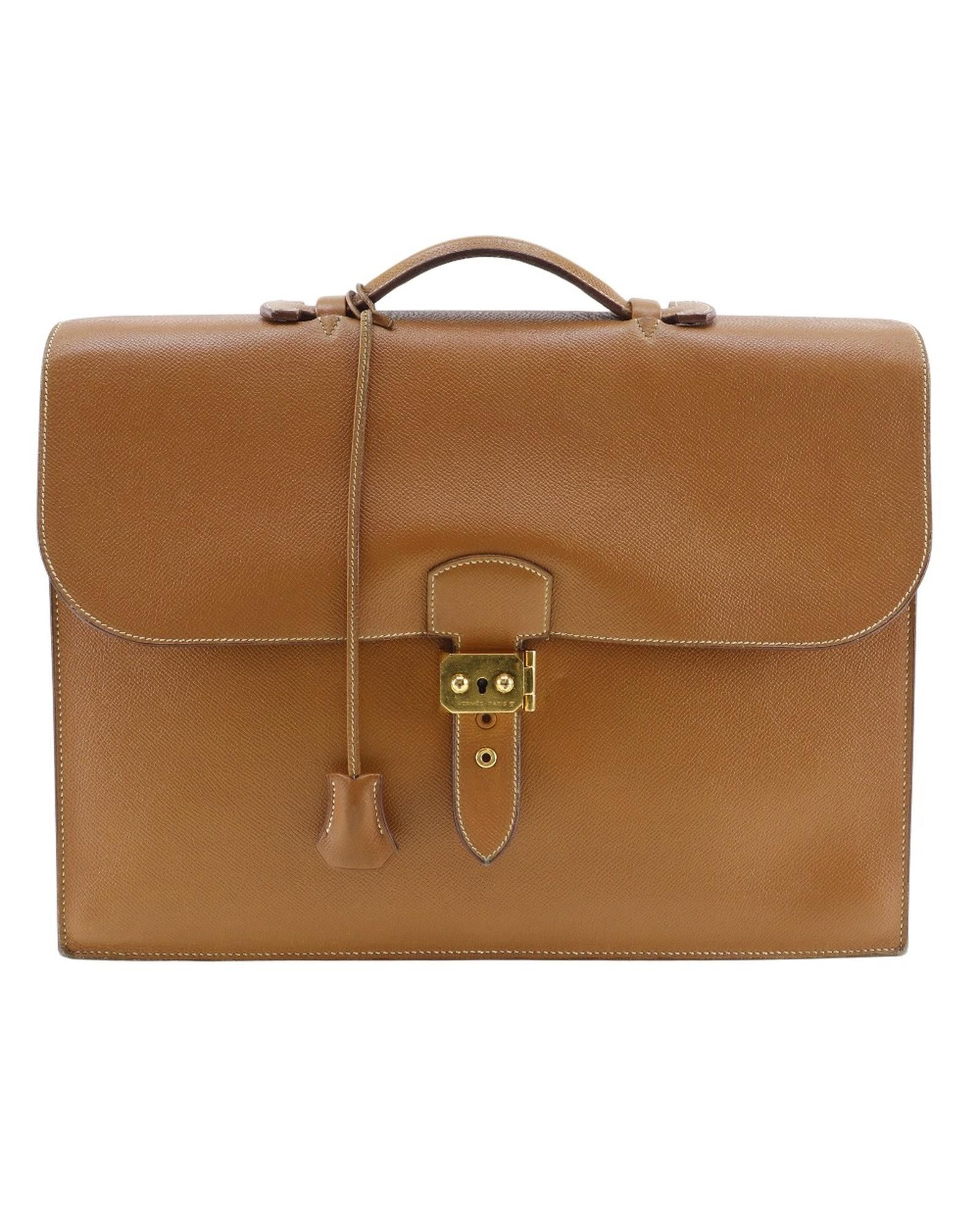 image of Hermes Brown Leather Briefcase Bag In Good Condition, Men's