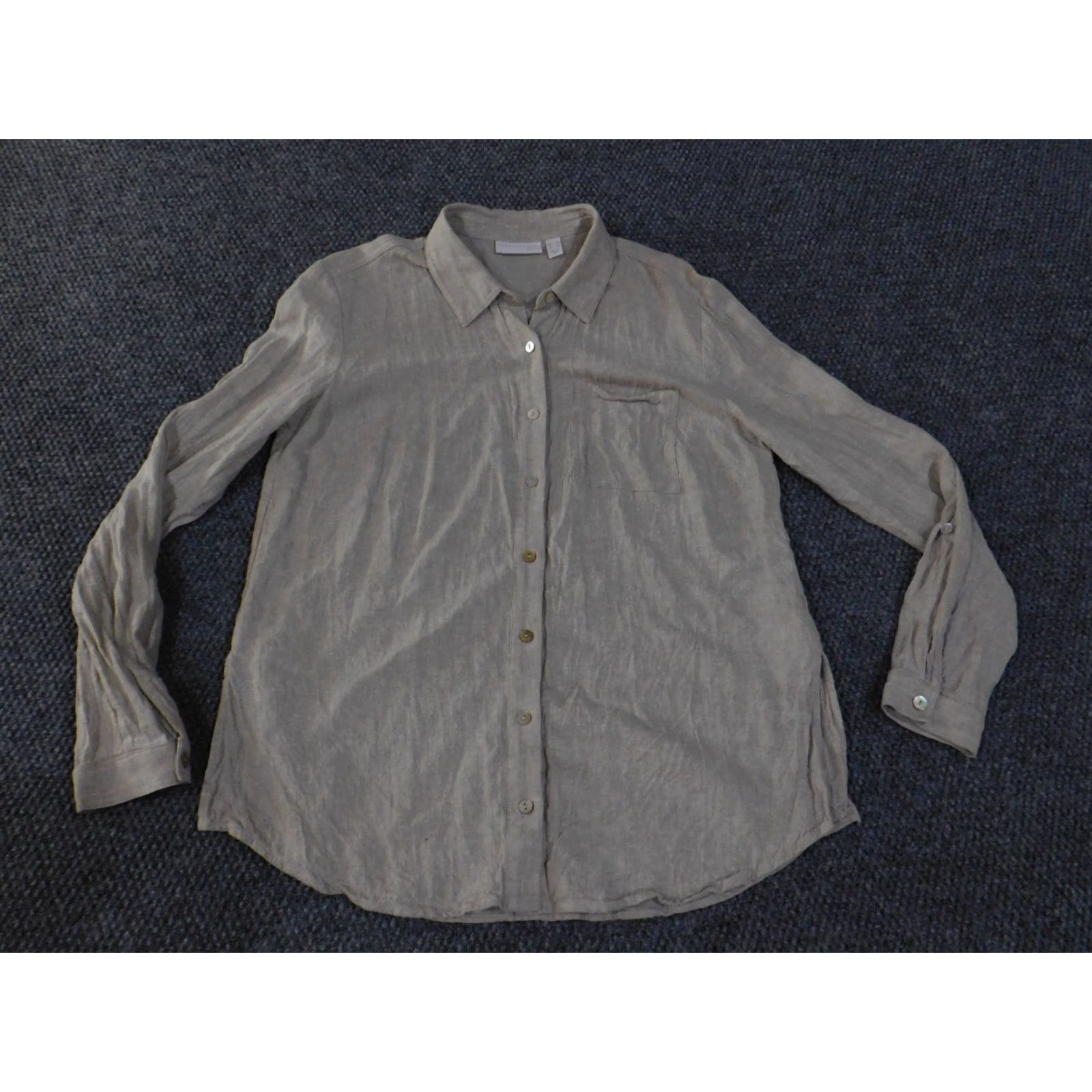 Vintage Susan Graver Shirt Womens S Beige Taupe Linen Blend Button Front Casual Blouse Regular Knit Size S / US 4 / IT 40 - 3 Thumbnail