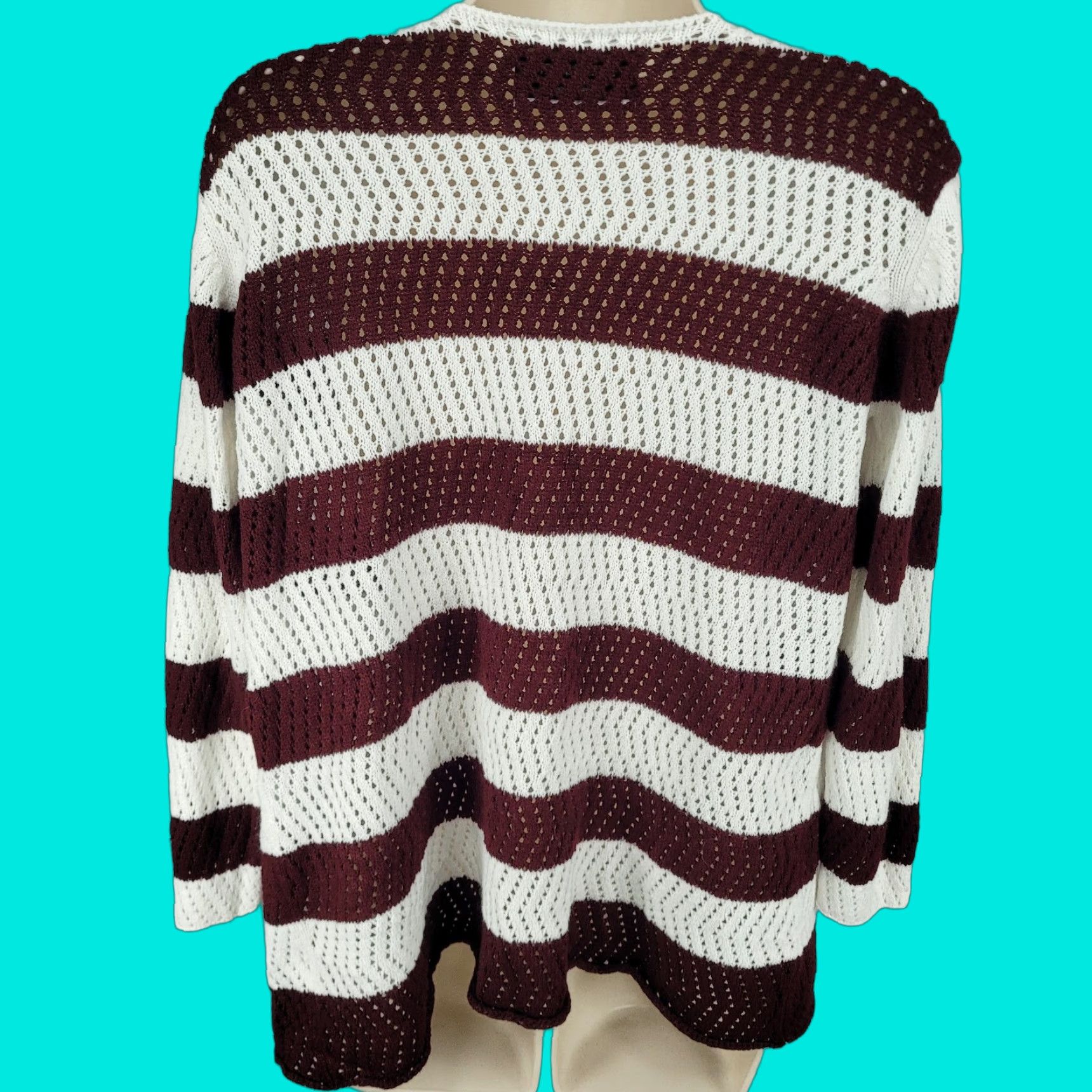 VINTAGE Bobcats Texas State Cardigan Sweater Ladies Small White Lightweight Open Striped Logo Emerson Street School University 90s?