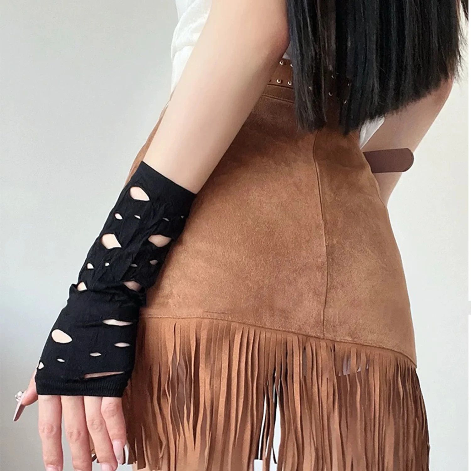 Other Gothic Party Fingerless Gloves Unisex Tear Design Size ONE SIZE - 6 Thumbnail